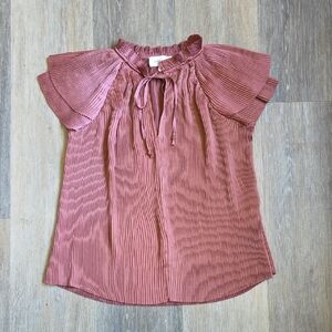 Anthropologie Böhme Dusty Rose Pleated Tie-Front Flutter Sleeve Blouse